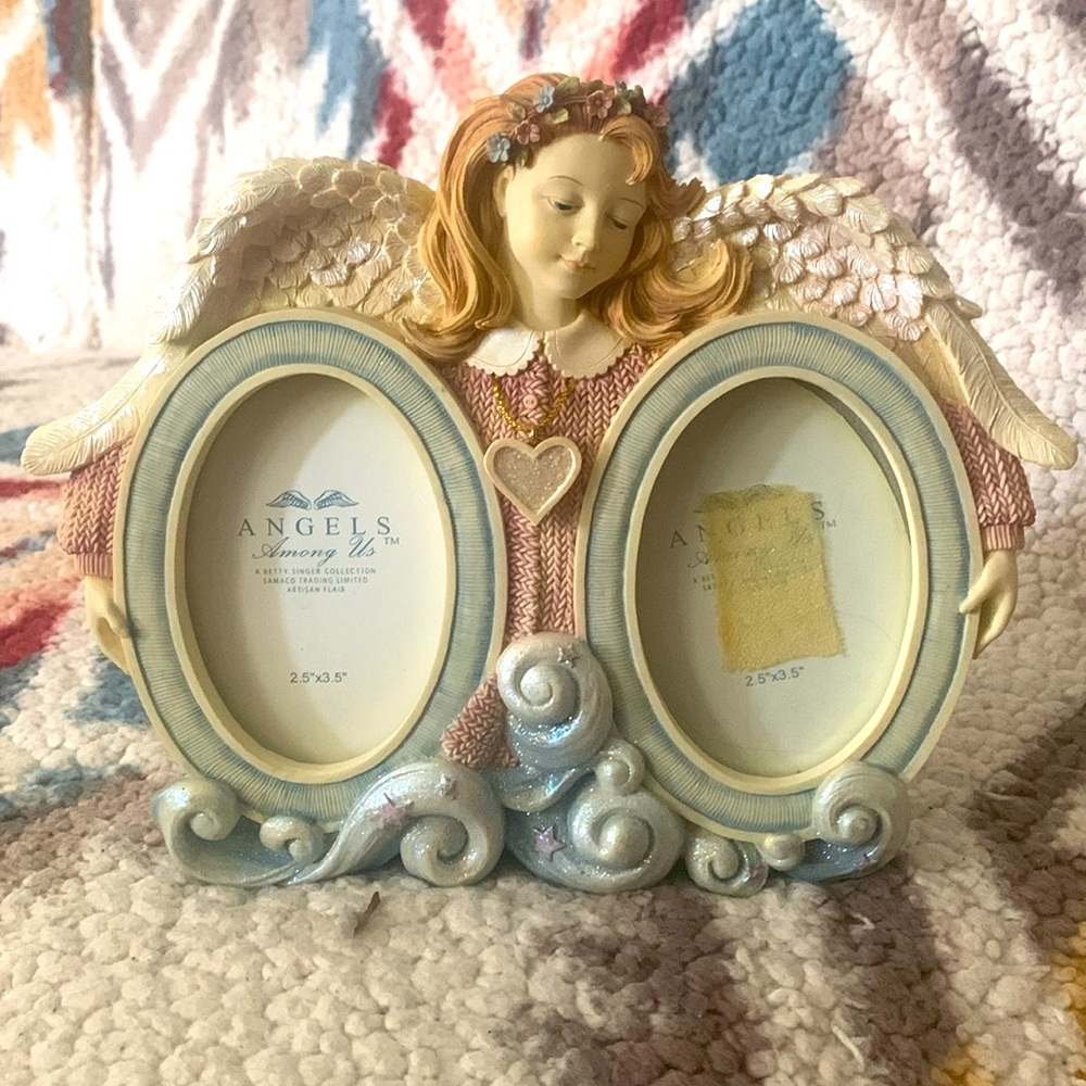 Antique Angel Double Picture Frame